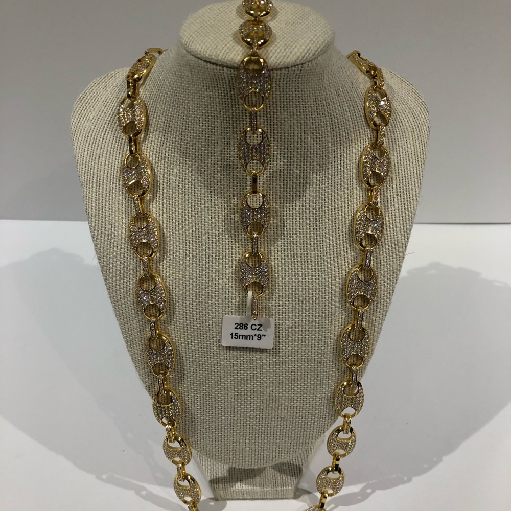 Brass 15mm Gucci ice chain & bracelet 18k GP new!!